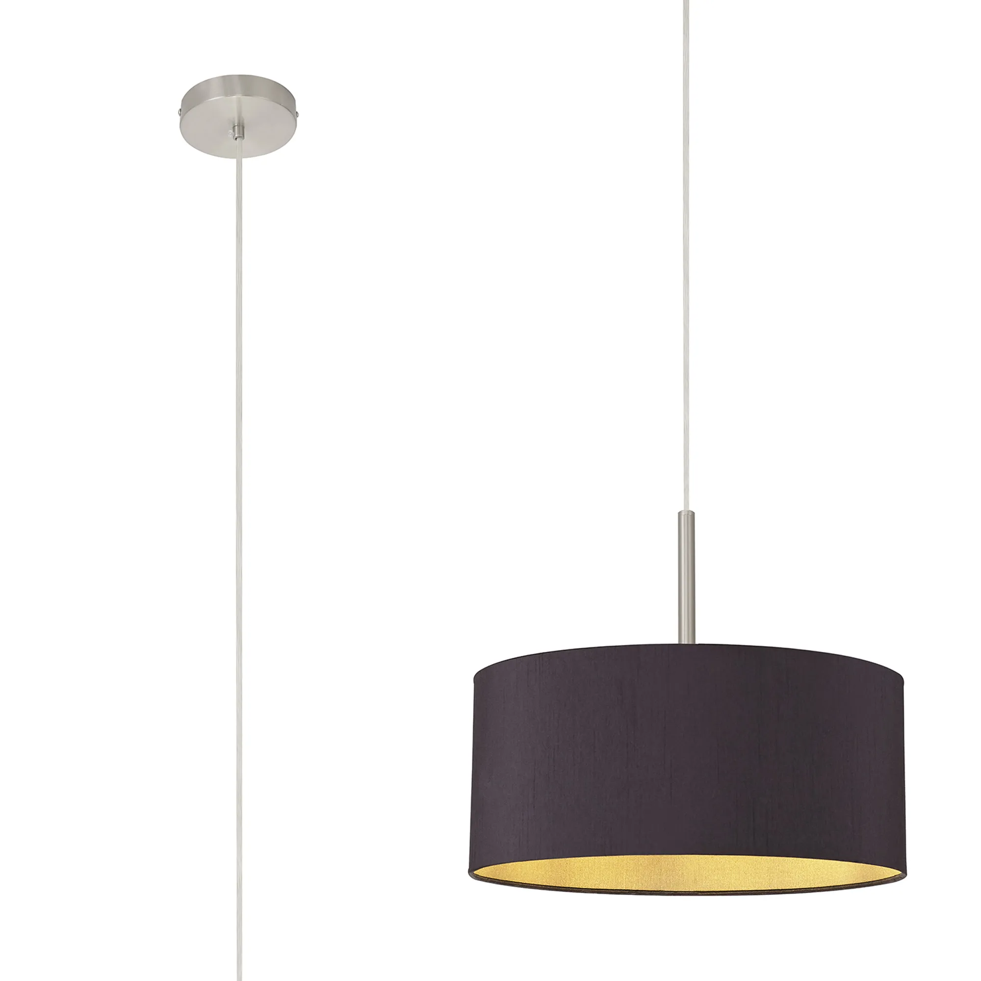 DK0291  Baymont 40cm Pendant 1 Light Satin Nickel, Midnight Black/Green Olive